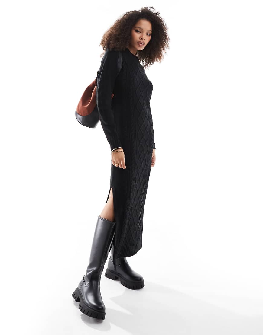 Threadbare - Maxi-Strickkleid in Schwarz mit Zopfmuster Threadbare - Maxi-Strickkleid in Schwarz mit Zopfmuster von Threadbare