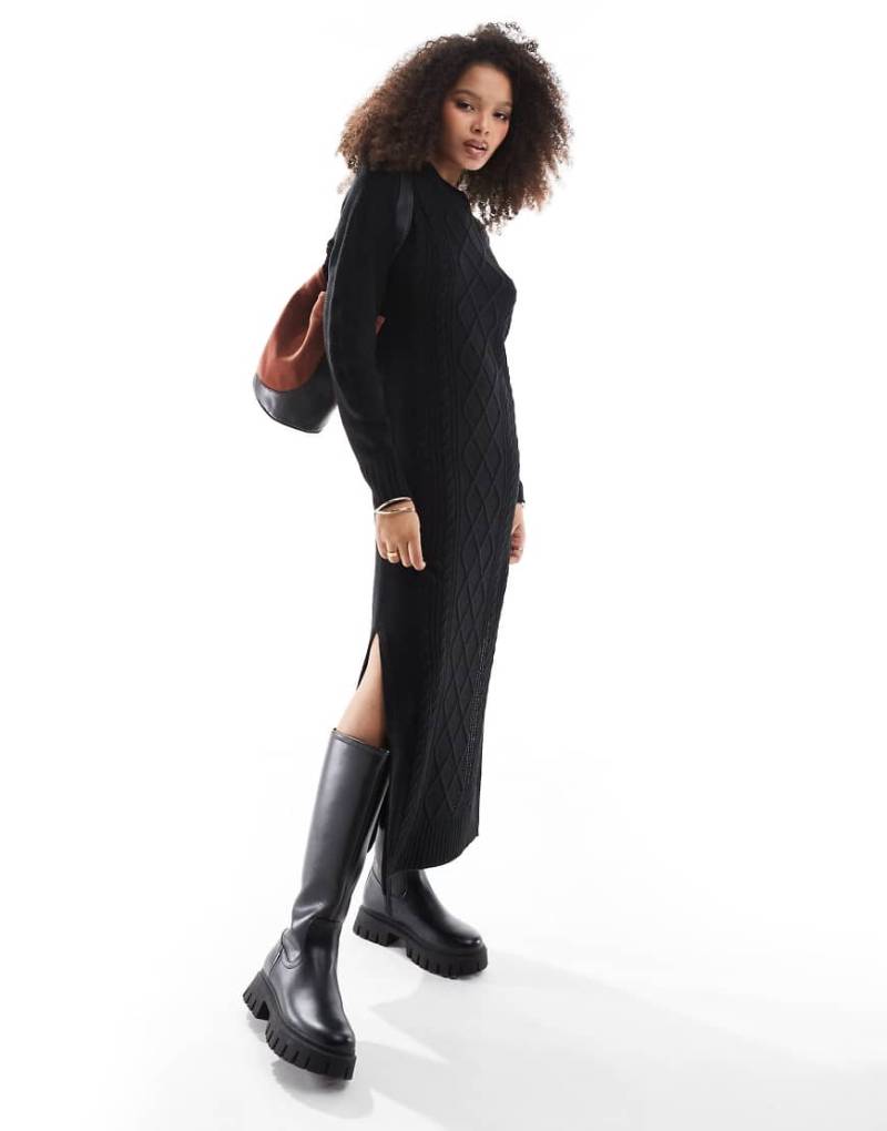 Threadbare - Maxi-Strickkleid in Schwarz mit Zopfmuster von Threadbare