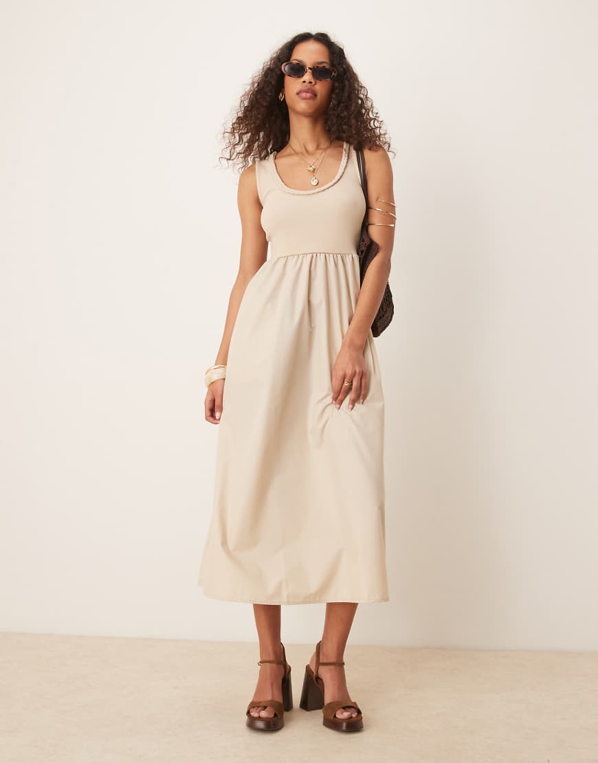 Threadbare - Maxikleid in Taupe mit U-Ausschnitt-Neutral von Threadbare