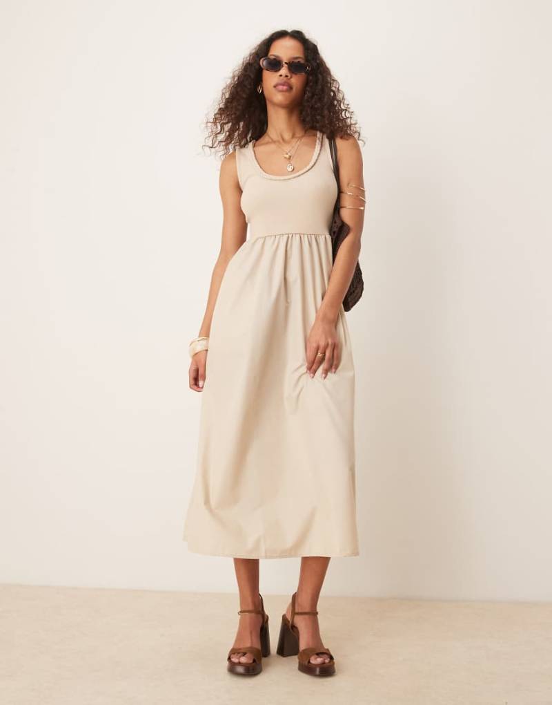 Threadbare - Maxikleid in Taupe mit U-Ausschnitt-Neutral von Threadbare