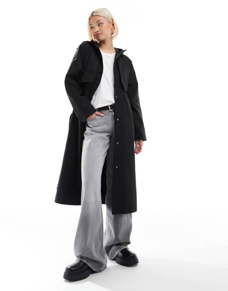 Threadbare - Midi-Trenchcoat in Schwarz mit Gürtel von Threadbare