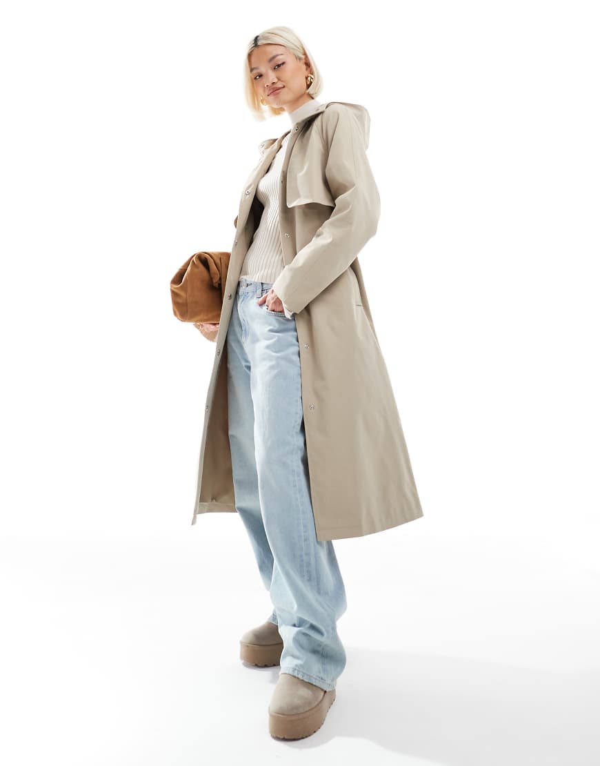 Threadbare - Midi-Trenchcoat in Steingrau mit Gürtel-Neutral von Threadbare