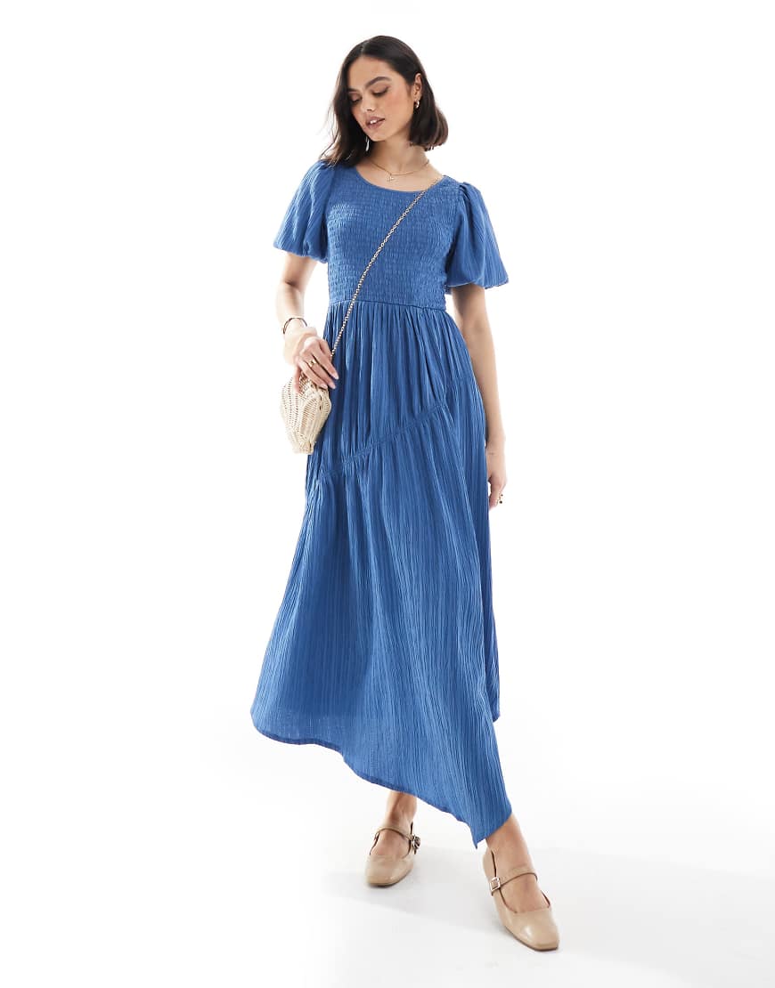 Threadbare - Midikleid in Blau mit Puffärmeln-Weiß Threadbare - Midikleid in Blau mit Puffärmeln-Weiß von Threadbare