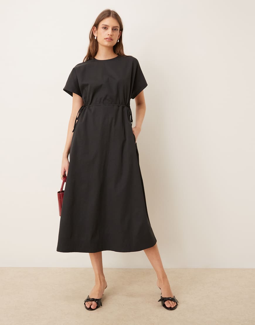 Threadbare - Midikleid in Schwarz mit elastischer Taille von Threadbare
