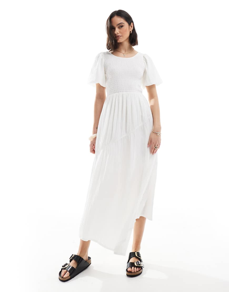 Threadbare - Midikleid in Weiß mit Puffärmeln von Threadbare