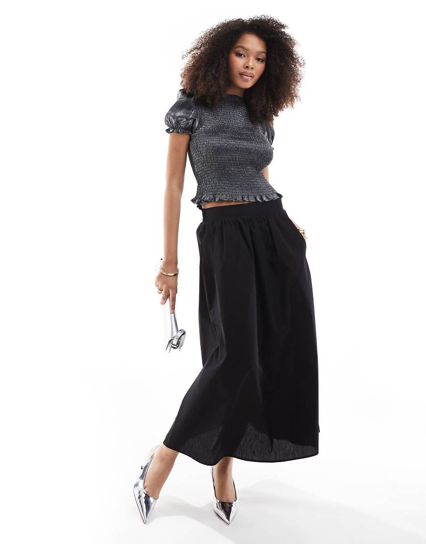 Threadbare - Midirock aus Popeline in Schwarz von Threadbare