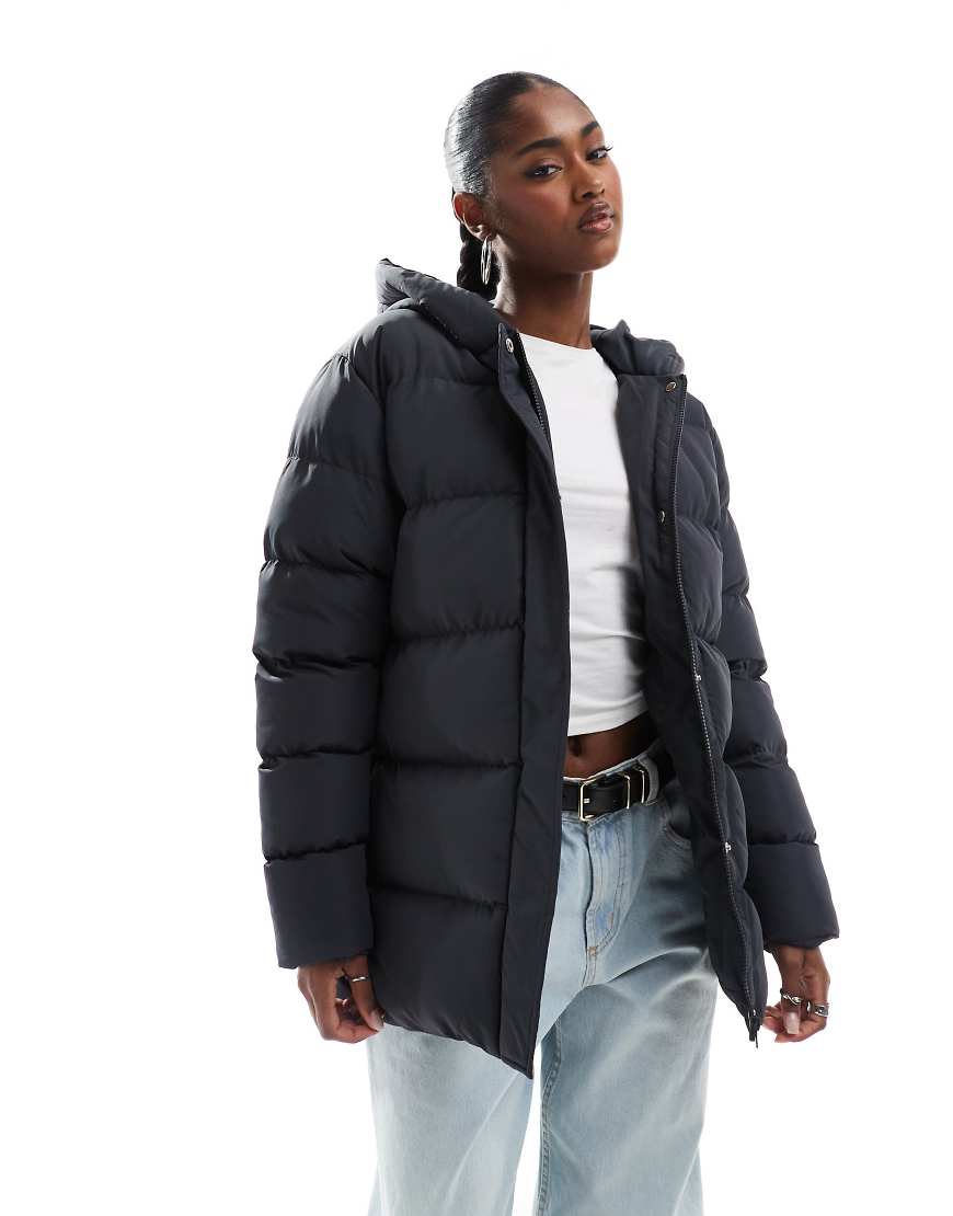 Threadbare - Mittellange Pufferjacke in Anthrazit-Grau von Threadbare