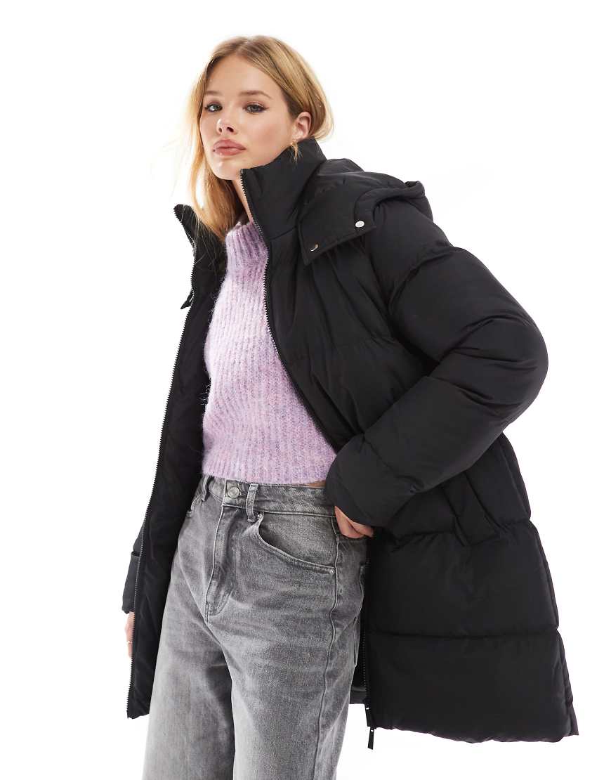 Threadbare - Mittellanger Puffermantel in Schwarz von Threadbare