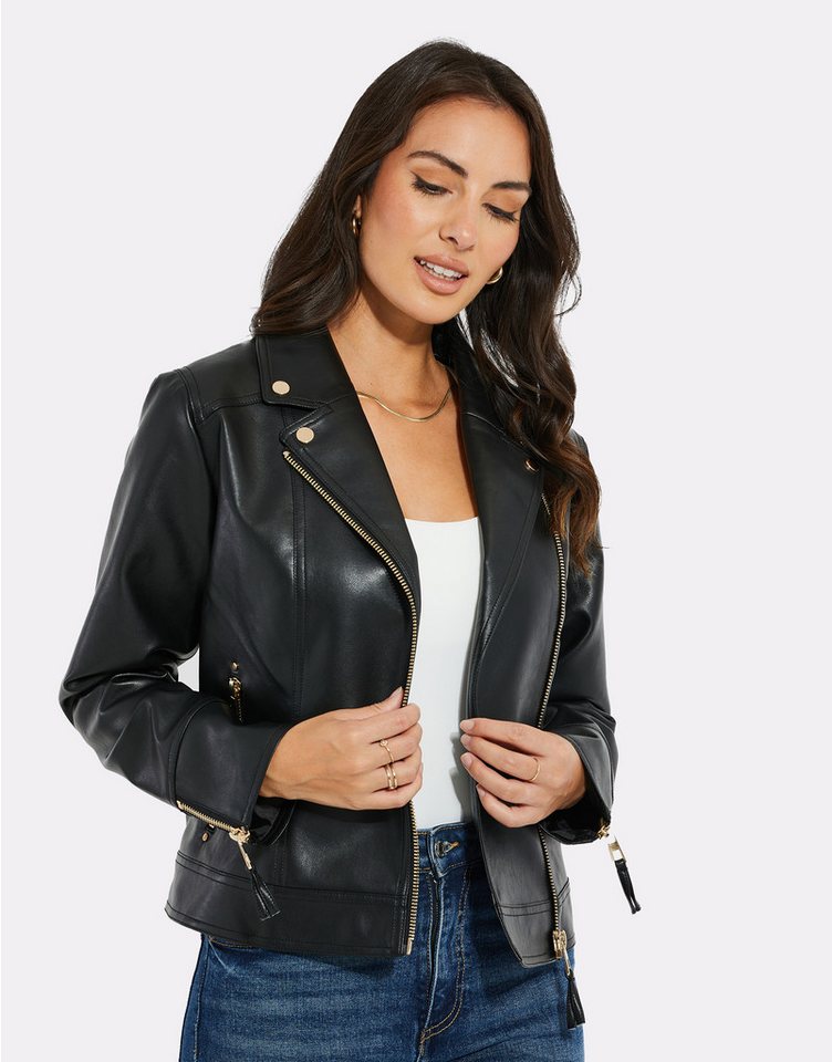 Threadbare Outdoorjacke THB Harpers PU Biker Jacket (1-St) mit modischem Reverskragen von Threadbare