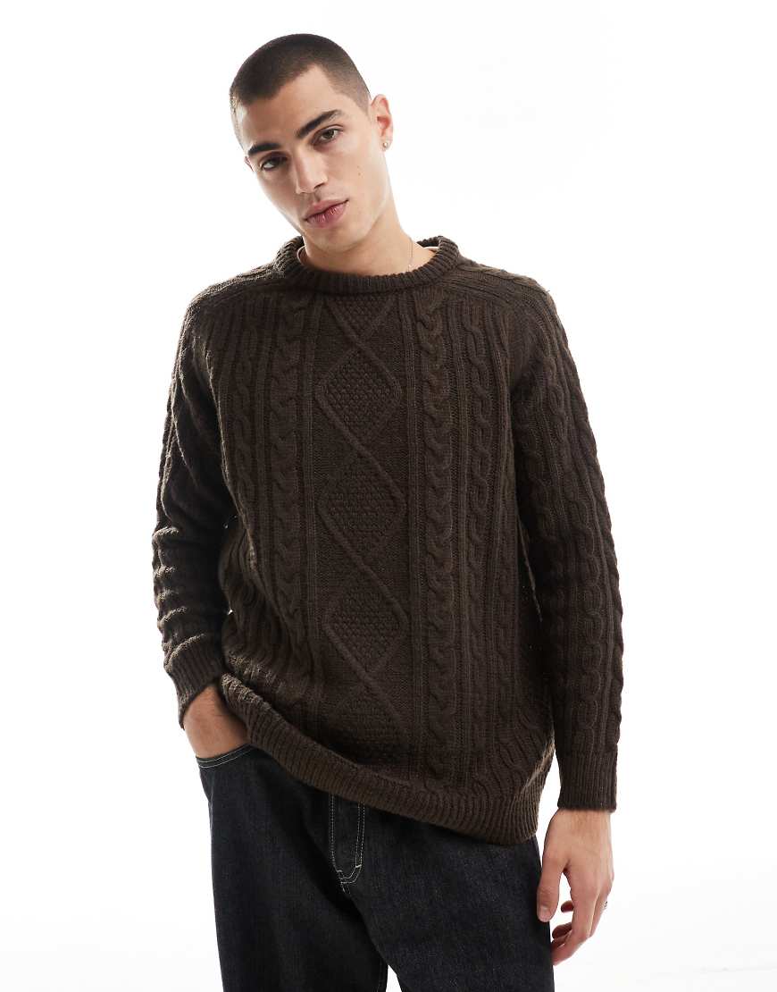 Threadbare - Oversize-Grobstrickpullover in Braun mit Zopfmuster Threadbare - Oversize-Grobstrickpullover in Braun mit Zopfmuster von Threadbare