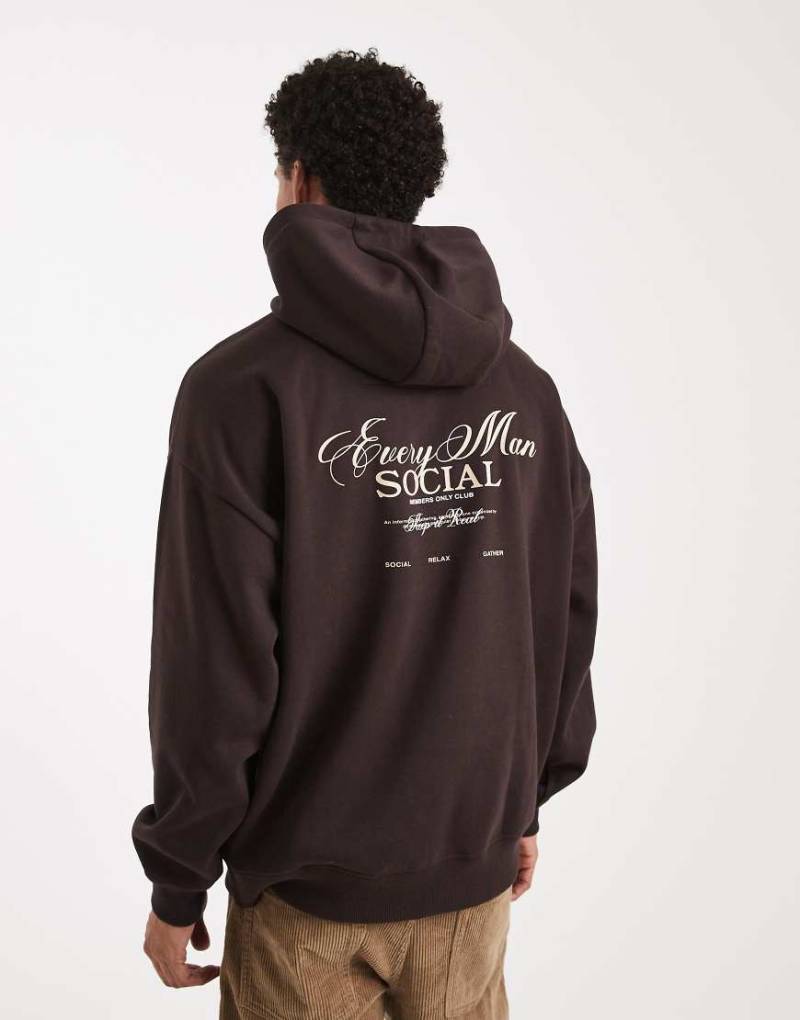 Threadbare - Oversize-Kapuzenpullover in Schokobraun mit Rückenprint-Brown von Threadbare