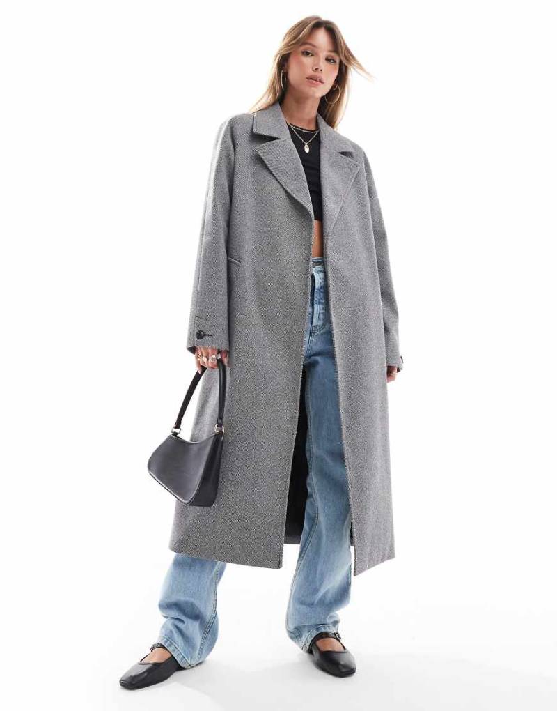 Threadbare - Oversize-Mantel in Grau mit Fischgrätmuster von Threadbare