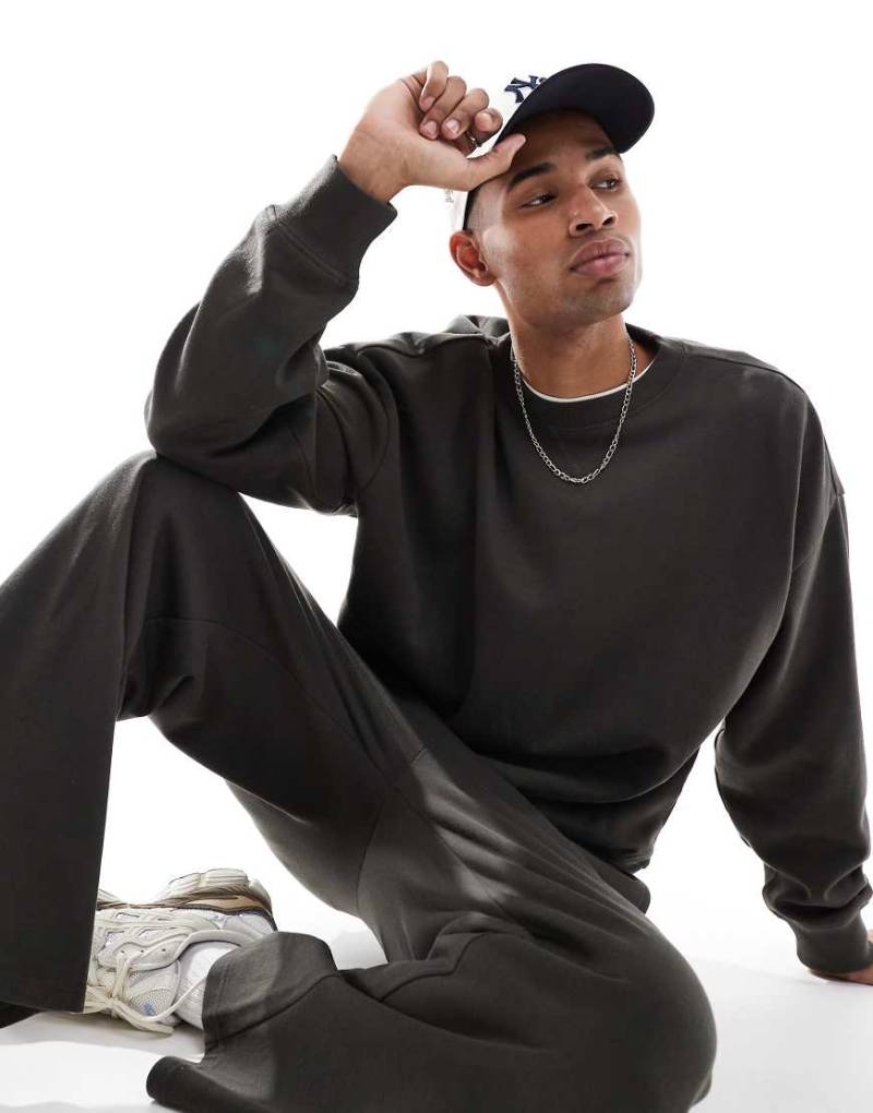 Threadbare - Oversize-Sweatshirt aus Fleece in Anthrazit, Kombiteil-Grau von Threadbare