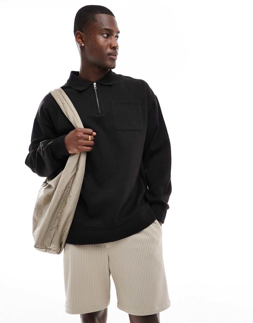 Threadbare - Oversize-Sweatshirt in Schwarz mit kurzem Reißverschluss von Threadbare