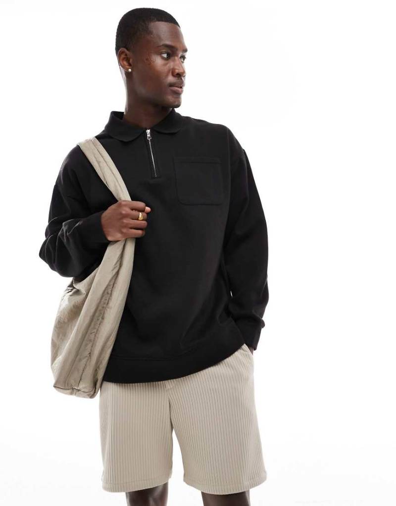 Threadbare - Oversize-Sweatshirt in Schwarz mit kurzem Reißverschluss von Threadbare