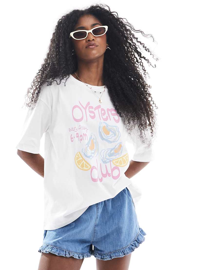 Threadbare - Oversize-T-Shirt aus Webstoff in Weiß mit Auster-Grafikprint Threadbare - Oversize-T-Shirt aus Webstoff in Weiß mit Auster-Grafikprint von Threadbare