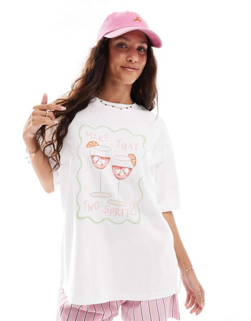 Threadbare - Oversize-T-Shirt aus Baumwolle in Weiß mit Spritz-Grafikprint von Threadbare