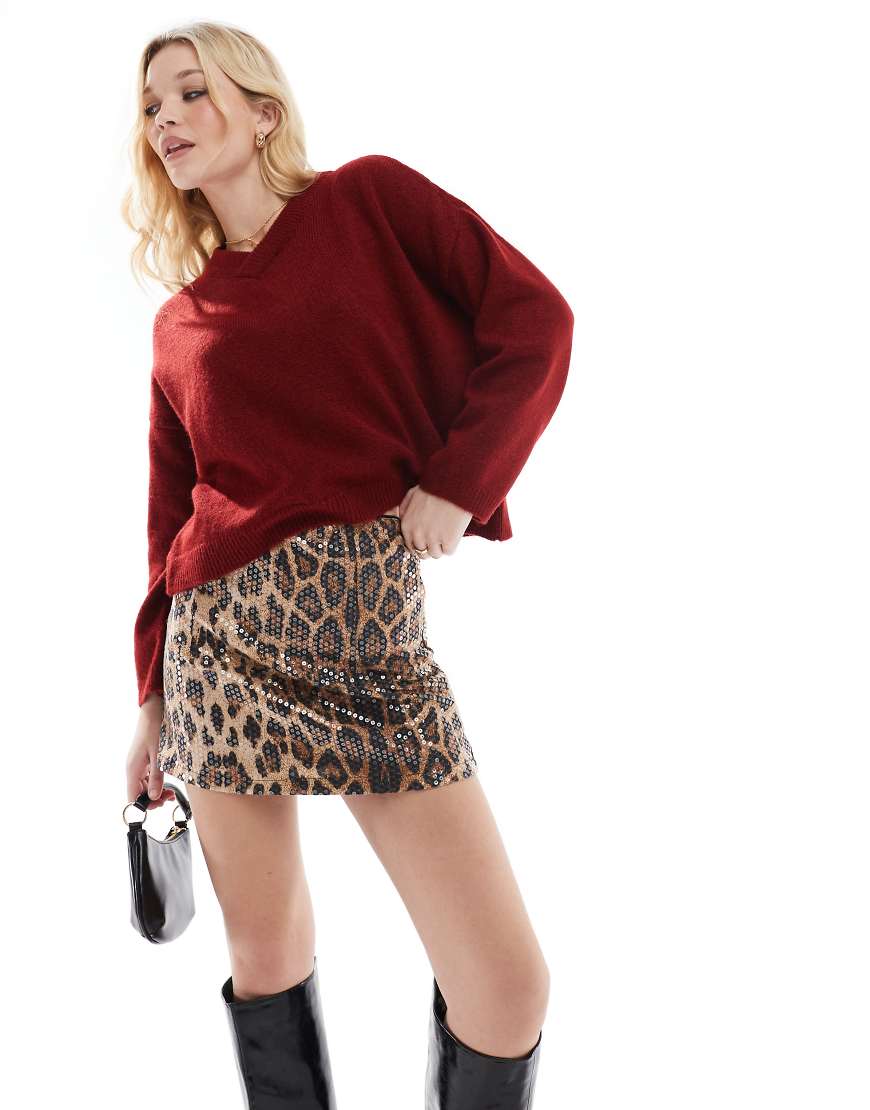 Threadbare - Pailletten-Minirock mit Leopardenmuster-Braun Threadbare - Pailletten-Minirock mit Leopardenmuster-Braun von Threadbare