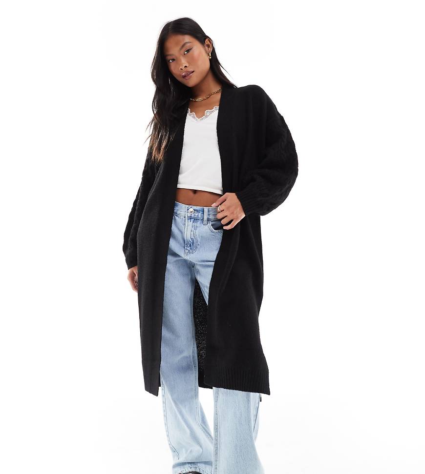 Threadbare Petite - Longline-Strickjacke in Schwarz mit Zopfmuster von Threadbare