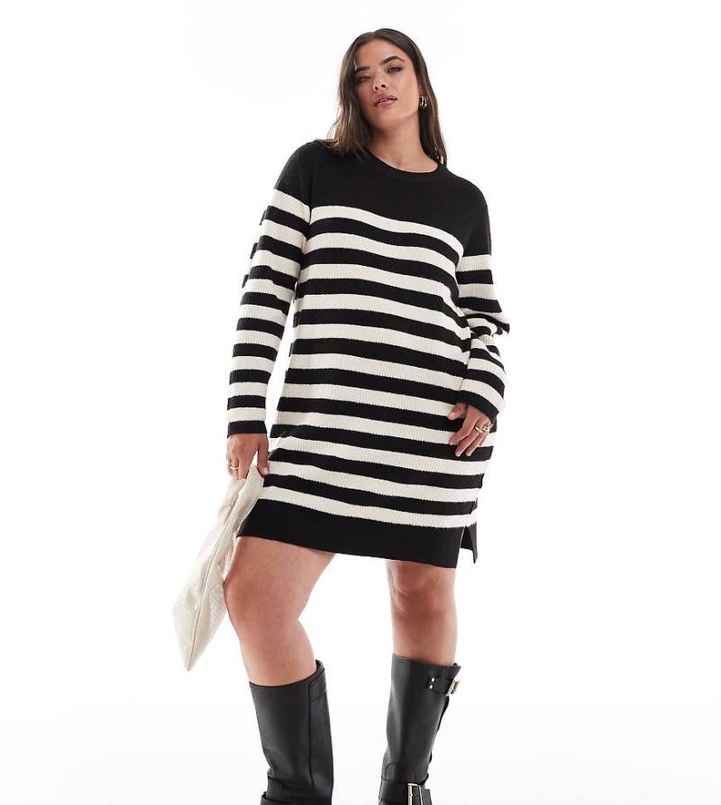 Threadbare Plus - Midi-Pulloverkleid in Schwarz und Weiß gestreift von Threadbare
