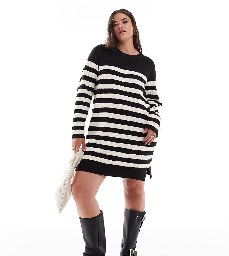 Threadbare Plus - Midi-Pulloverkleid in Schwarz und Weiß gestreift Threadbare Plus - Midi-Pulloverkleid in Schwarz und Weiß gestreift von Threadbare