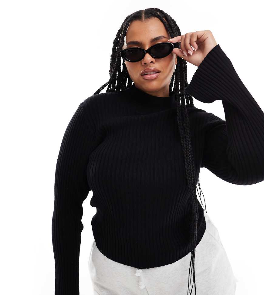 Threadbare Plus high neck split sleeve jumper in black-Schwarz Threadbare Plus high neck split sleeve jumper in black-Schwarz von Threadbare