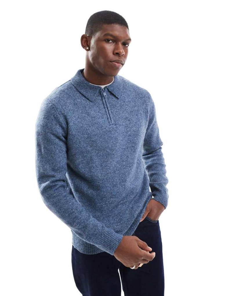 Threadbare - Polo-Strickpullover in Blau mit Reißverschluss von Threadbare