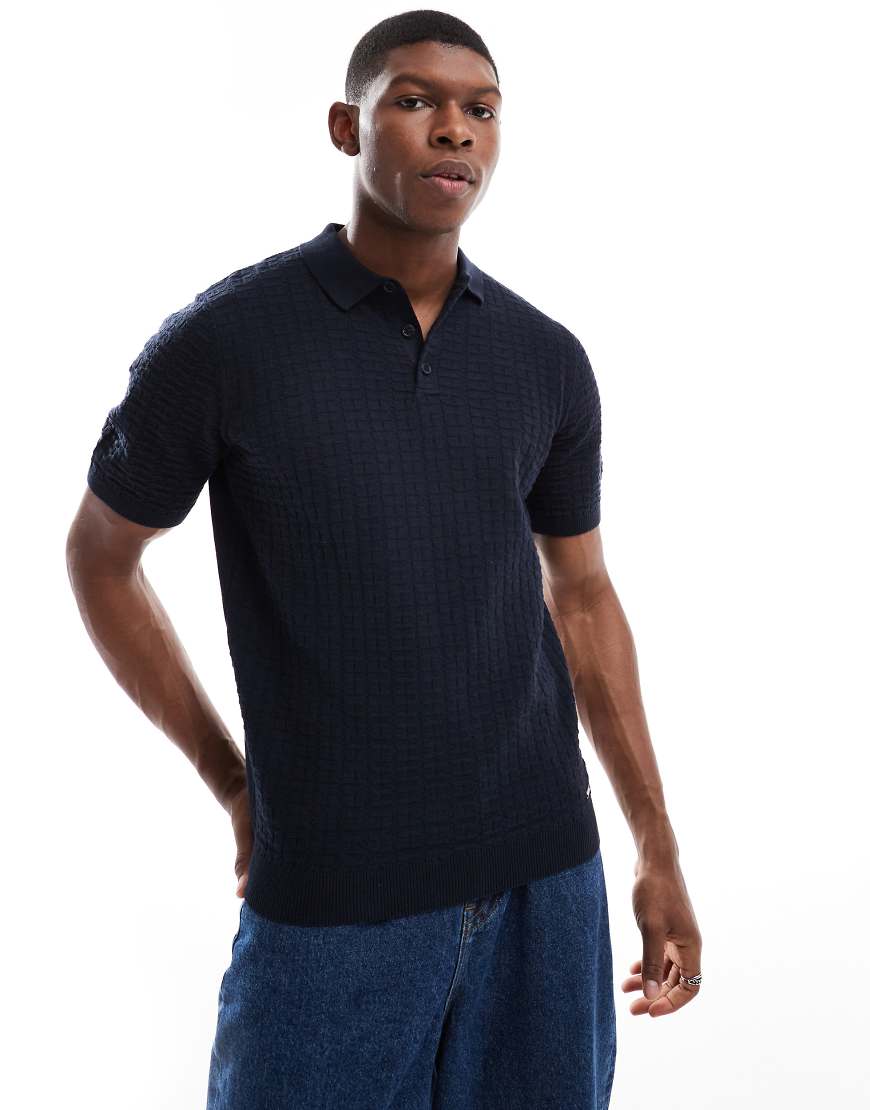 Threadbare - Polohemd in Marineblau aus Strick von Threadbare