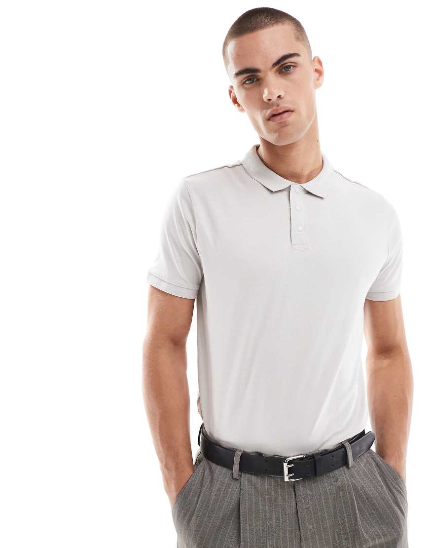 Threadbare - Poloshirt in Hellgrau mit 3 Knöpfen von Threadbare