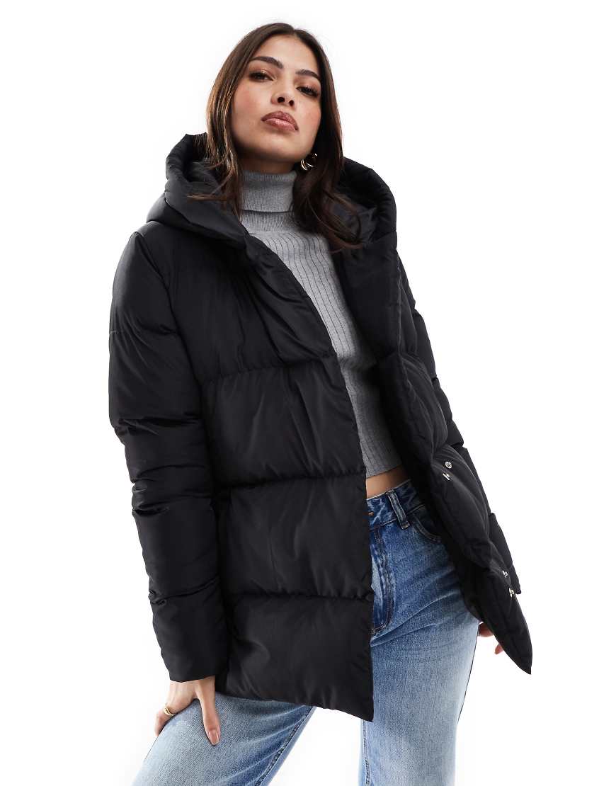 Threadbare - Pufferjacke in Schwarz mit Kapuze und seitlichem Verschluss von Threadbare