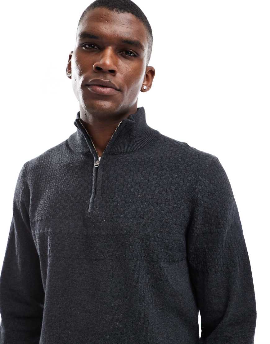 Threadbare - Pullover in Anthrazit mit kurzem Reißverschluss-Grau Threadbare - Pullover in Anthrazit mit kurzem Reißverschluss-Grau von Threadbare