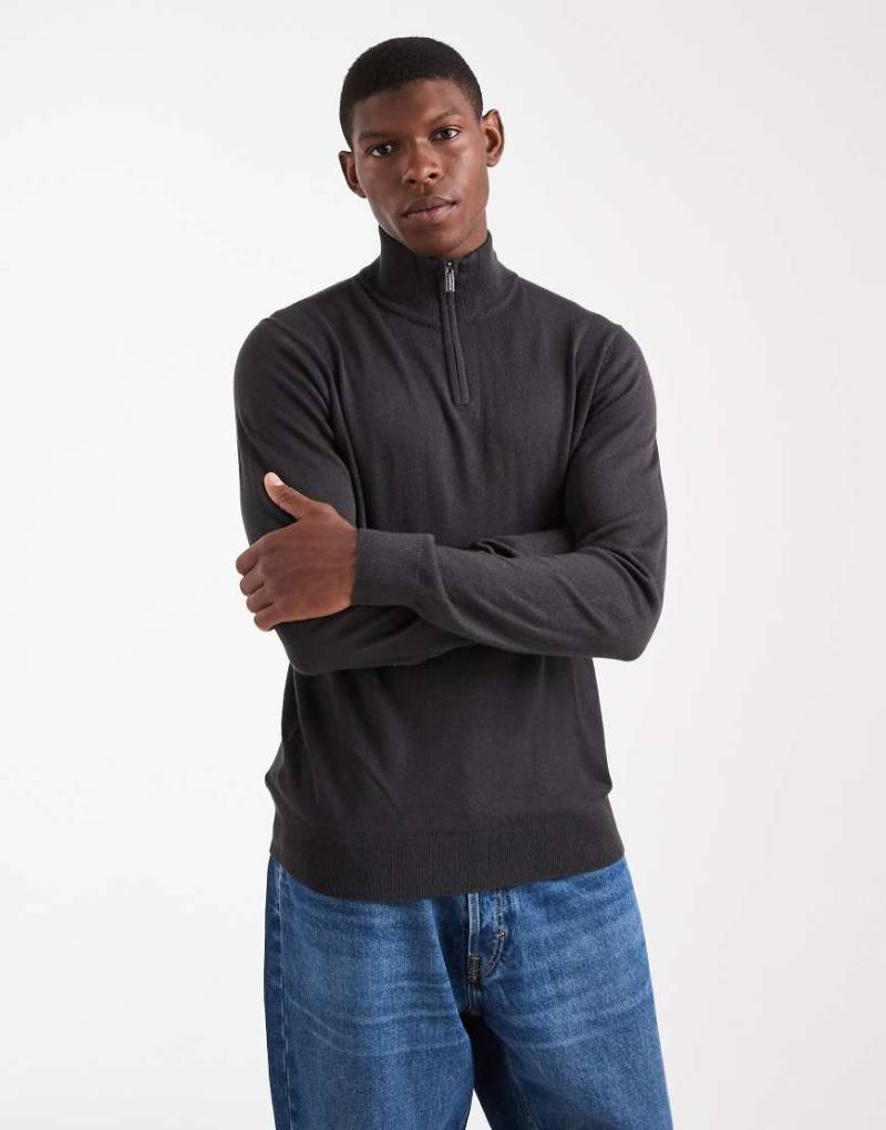 Threadbare - Pullover in Anthrazitgrau mit kurzem Reißverschluss von Threadbare