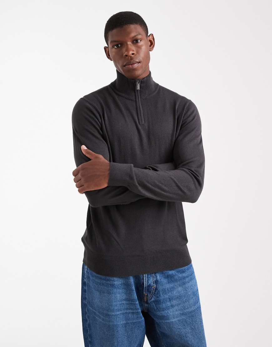 Threadbare - Pullover in Anthrazitgrau mit kurzem Reißverschluss von Threadbare