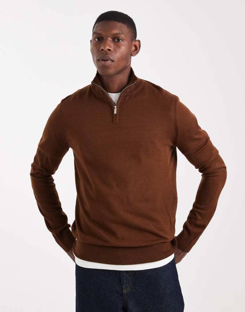 Threadbare - Pullover in Braun mit kurzem Reißverschluss-Brown von Threadbare