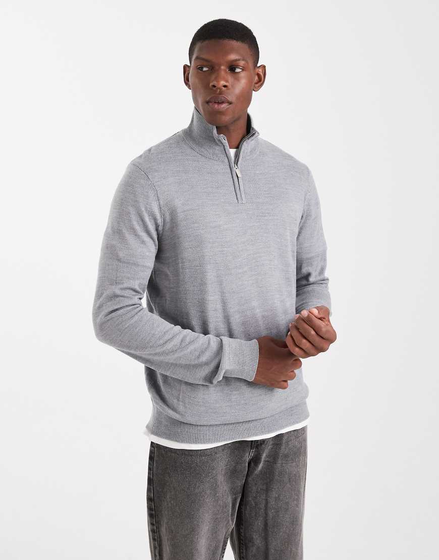 Threadbare - Pullover in Hellgrau mit kurzem Reißverschluss von Threadbare