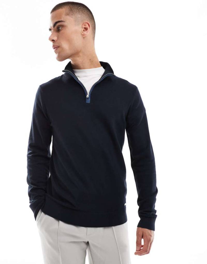 Threadbare - Pullover in Marineblau mit kurzem Reißverschluss von Threadbare