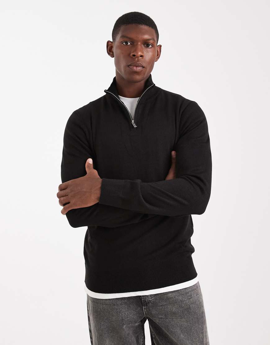 Threadbare - Pullover in Schwarz mit kurzem Reißverschluss von Threadbare