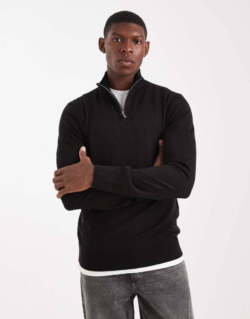 Threadbare - Pullover in Schwarz mit kurzem Reißverschluss von Threadbare