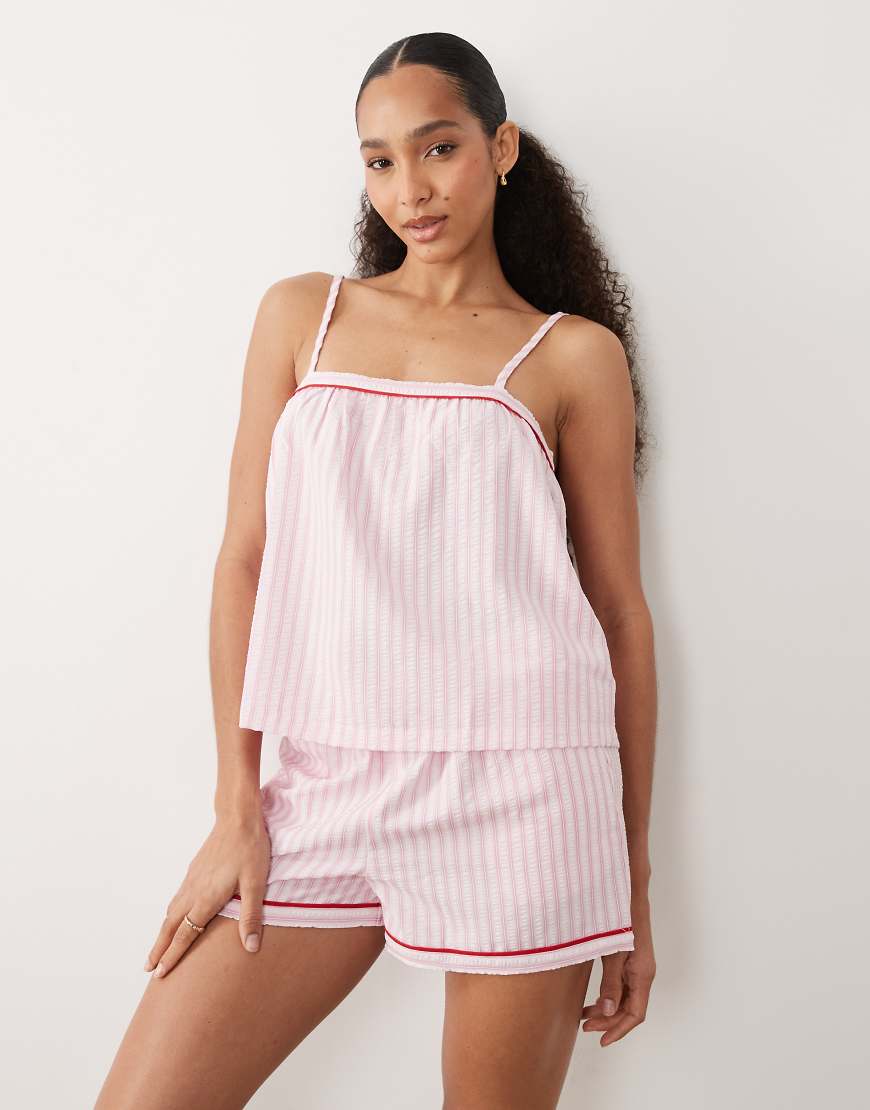Threadbare - Pyjama aus Camisole-Oberteil und Shorts in Rosa gestreift von Threadbare