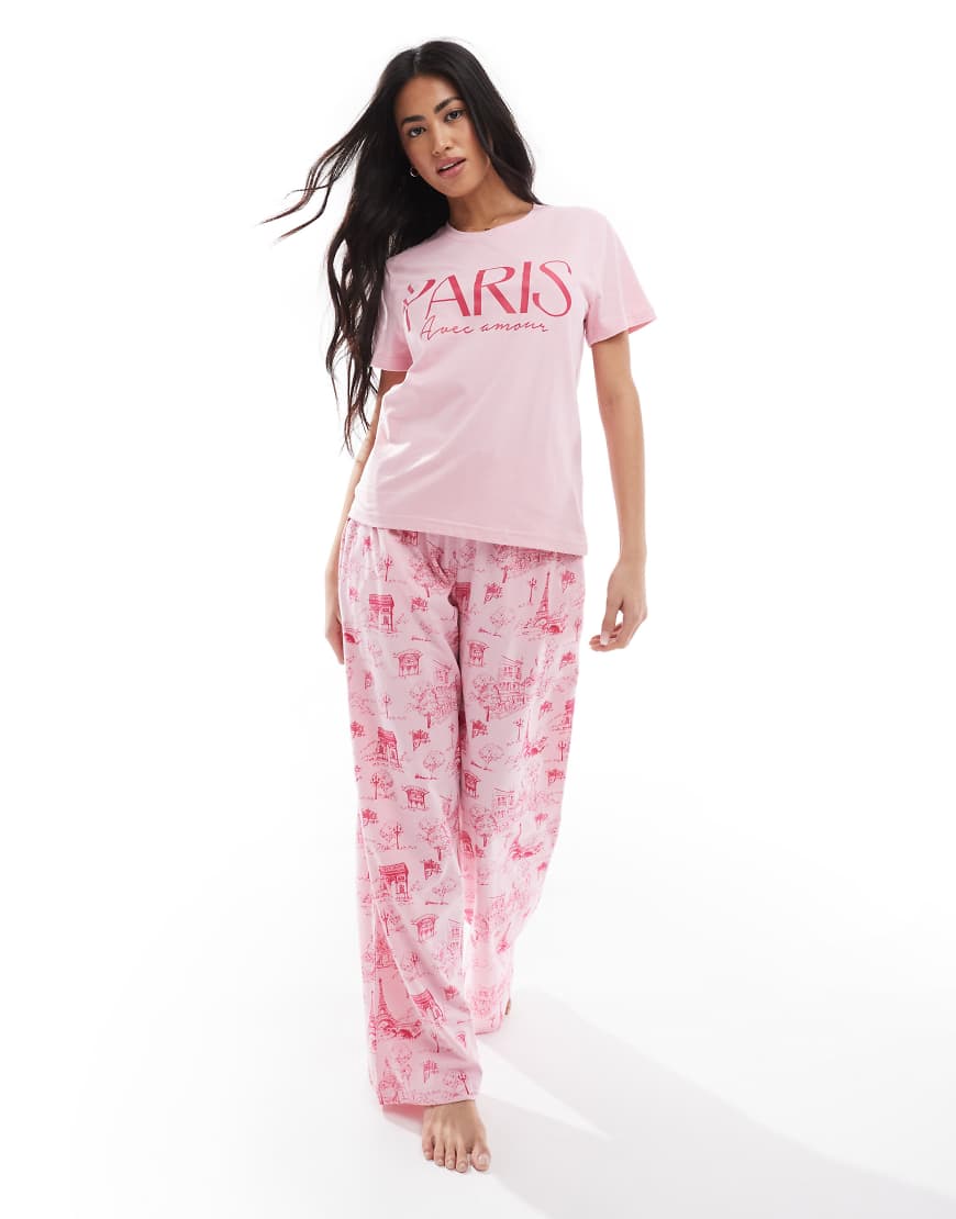 Threadbare - Pyjama in Rosa mit Paris-Print von Threadbare