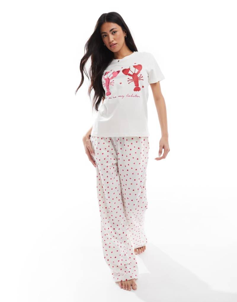 Threadbare - Pyjama in Weiß mit Hummer-Print-Rosa von Threadbare