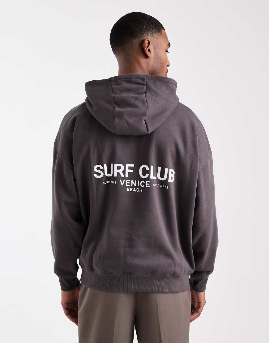 Threadbare - Relaxed-Fit-Kapuzenpullover in Schiefergrau mit Print von Threadbare