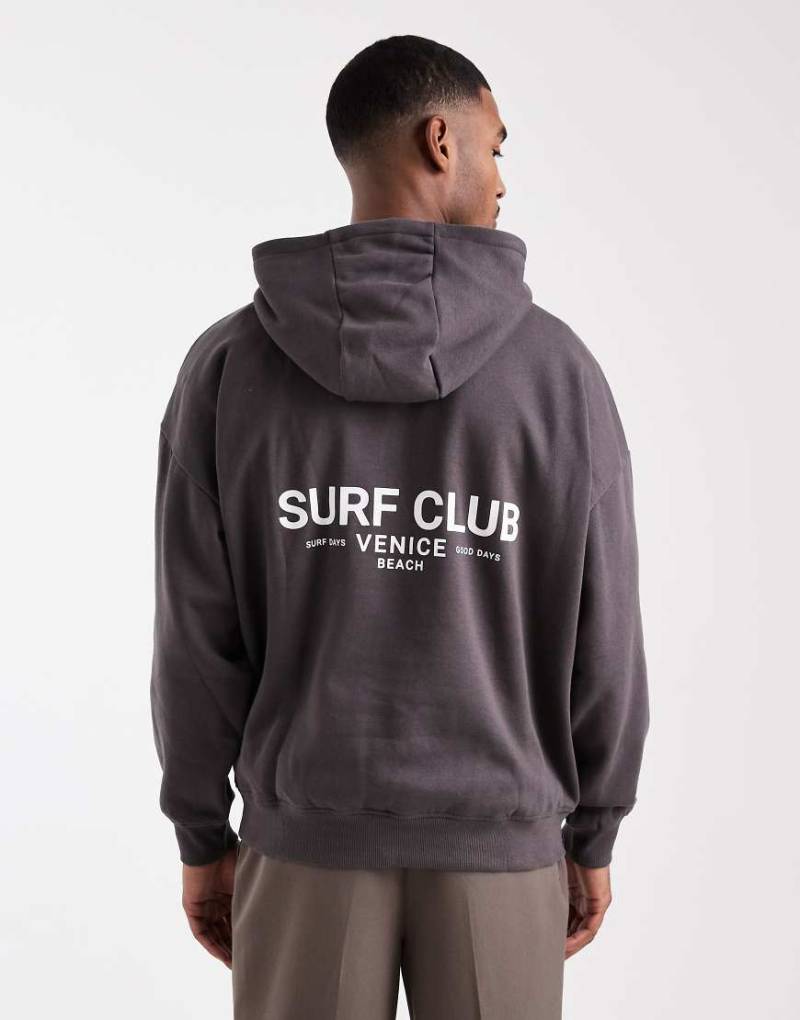 Threadbare - Relaxed-Fit-Kapuzenpullover in Schiefergrau mit Print von Threadbare