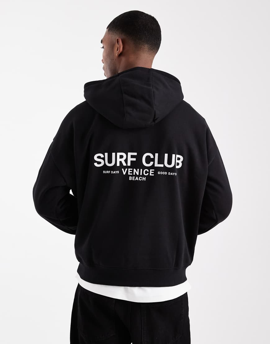 Threadbare - Relaxed-Fit-Kapuzenpullover in Schwarz mit Print von Threadbare