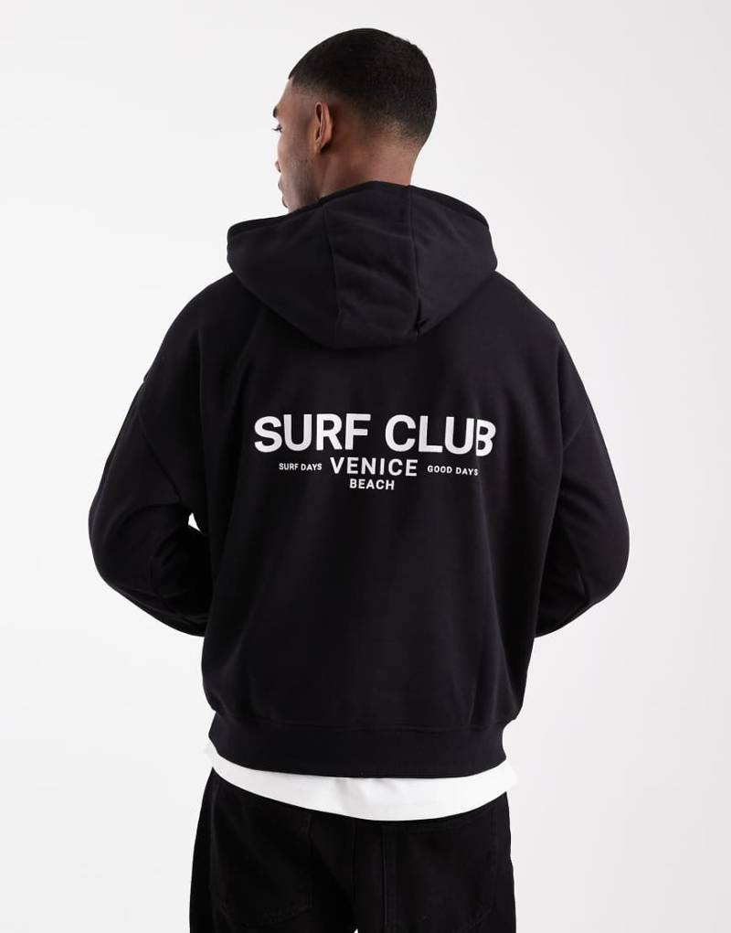 Threadbare - Relaxed-Fit-Kapuzenpullover in Schwarz mit Print von Threadbare