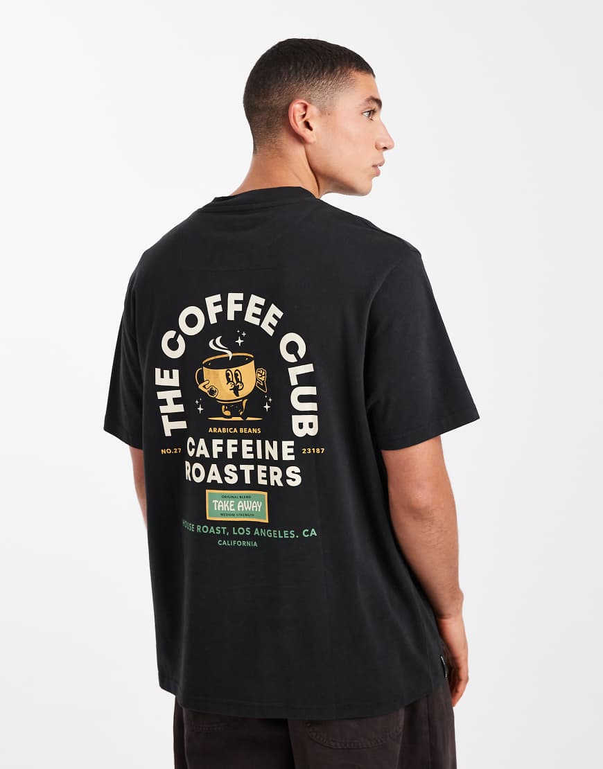 Threadbare - Relaxed-Fit-T-Shirt in Schwarz mit „Coffee Club"-Grafikprint von Threadbare