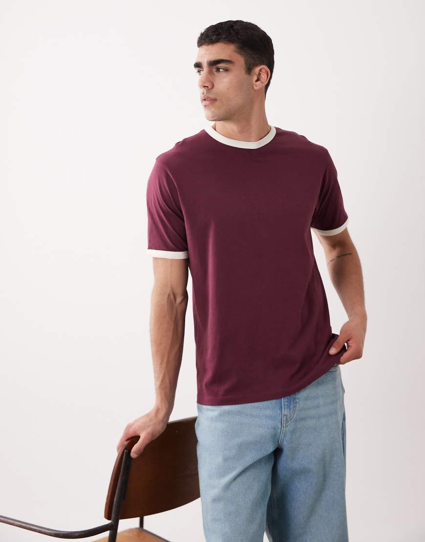 Threadbare - Ringer-T-Shirt in Feige mit Rundhalsausschnitt-Rot von Threadbare