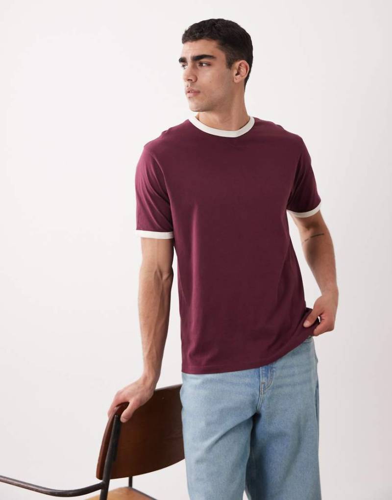 Threadbare - Ringer-T-Shirt in Feige mit Rundhalsausschnitt-Rot von Threadbare