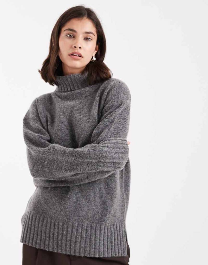 Threadbare - Rollkragenpullover aus Grobstrick in Grau von Threadbare