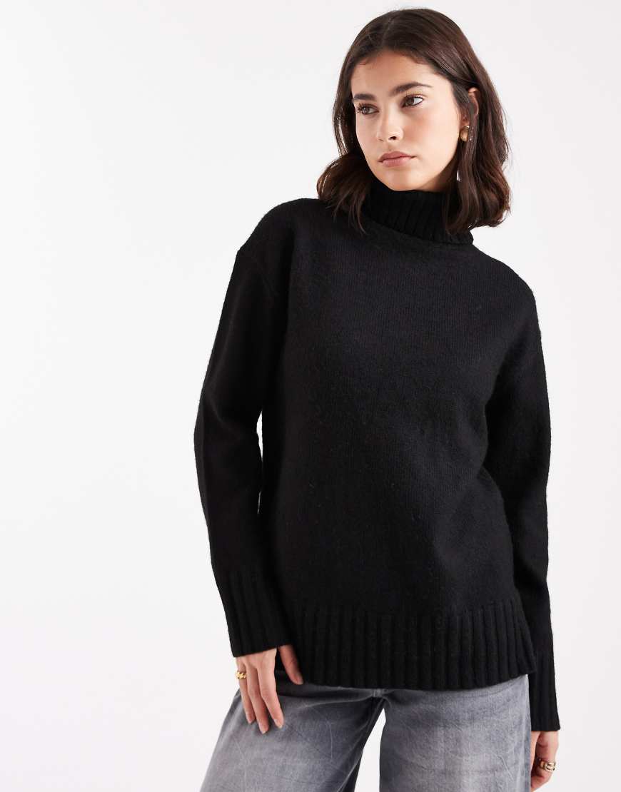 Threadbare - Rollkragenpullover aus Grobstrick in Schwarz von Threadbare